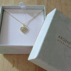 Argento Vivo Sterling Silver Gold Tone Heart Crown Necklace New in Box